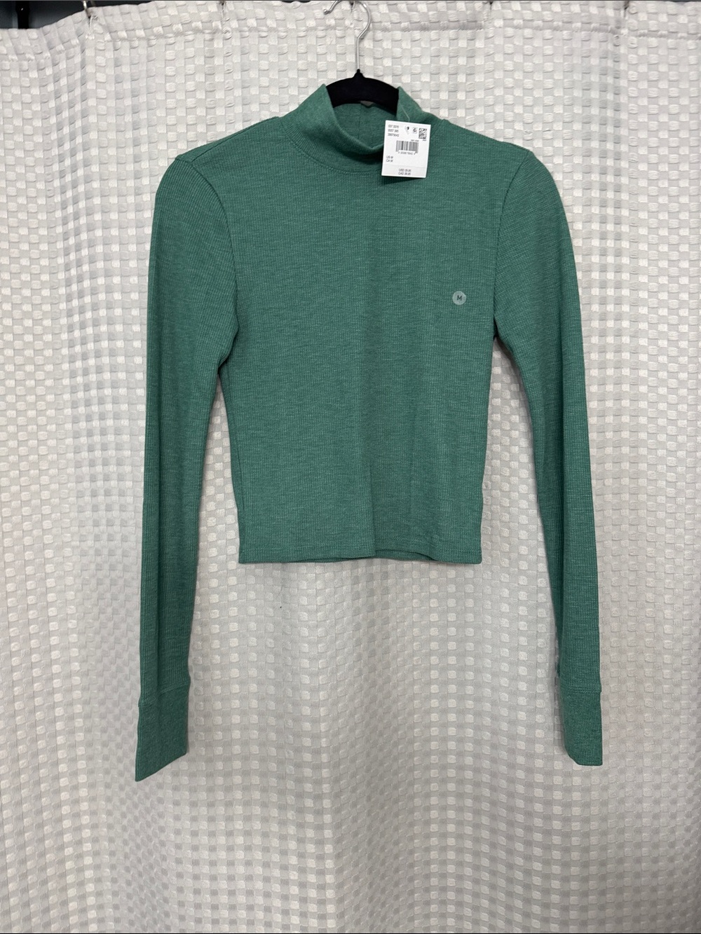 American Eagle AE Cropped Mock Neck Long-Sleeve Top in Teal Green